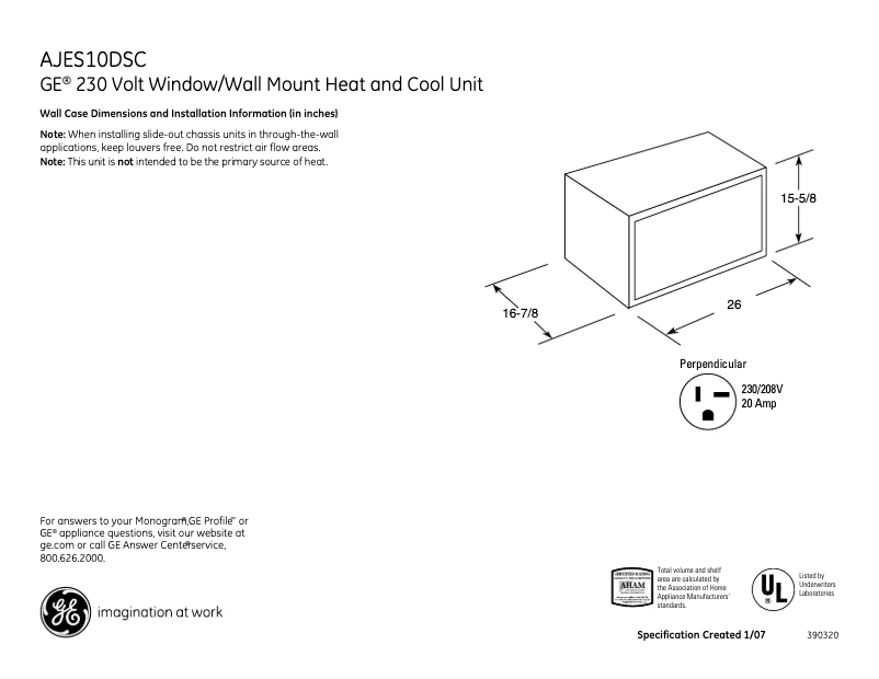 Page n°1 - Fiche technique GE AJES10DSC