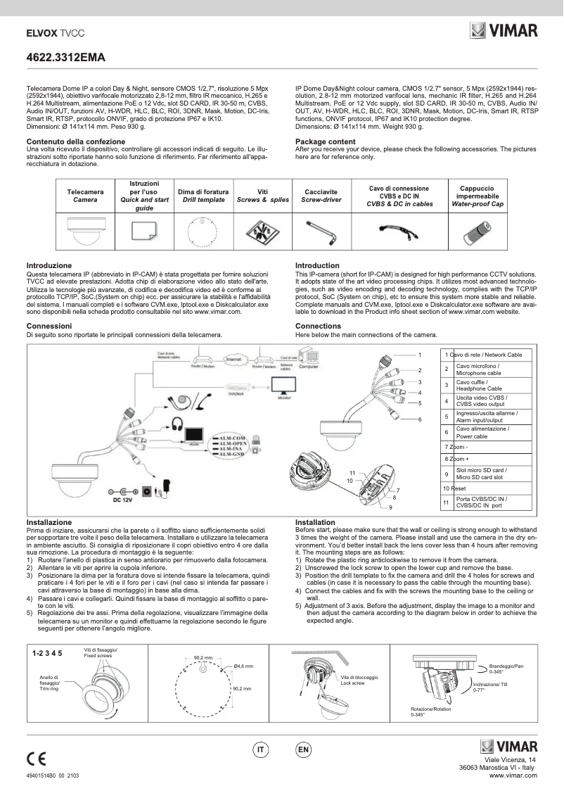 Page 1 of the manual Instructions / Assembly Vimar ELVOX 4622.3312EMA