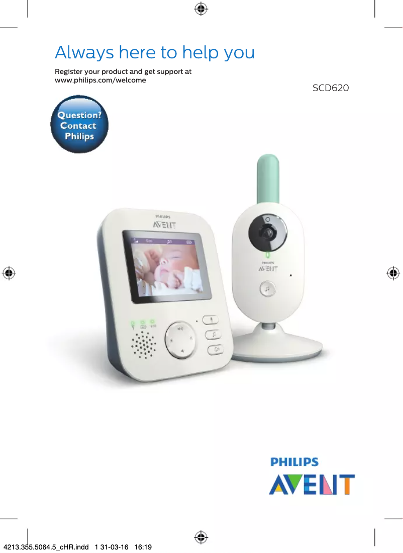 Image de la première page du manuel de l'appareil AVENT Baby monitor SCD620