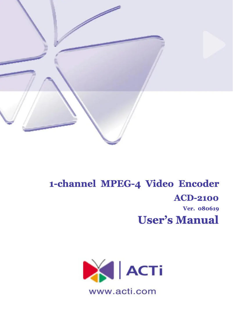Page n°1 - Manuel utilisateur ACTi ACD-2100