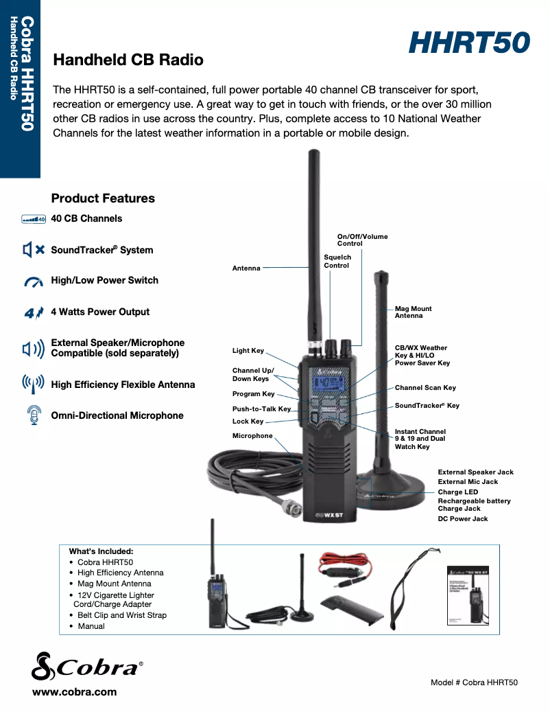 Page 1 de la notice Fiche technique Cobra HH RT 50