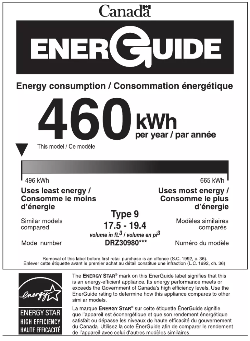 Page 1 de la notice Label énergétique Dacor Modernist DRZ30980RAP