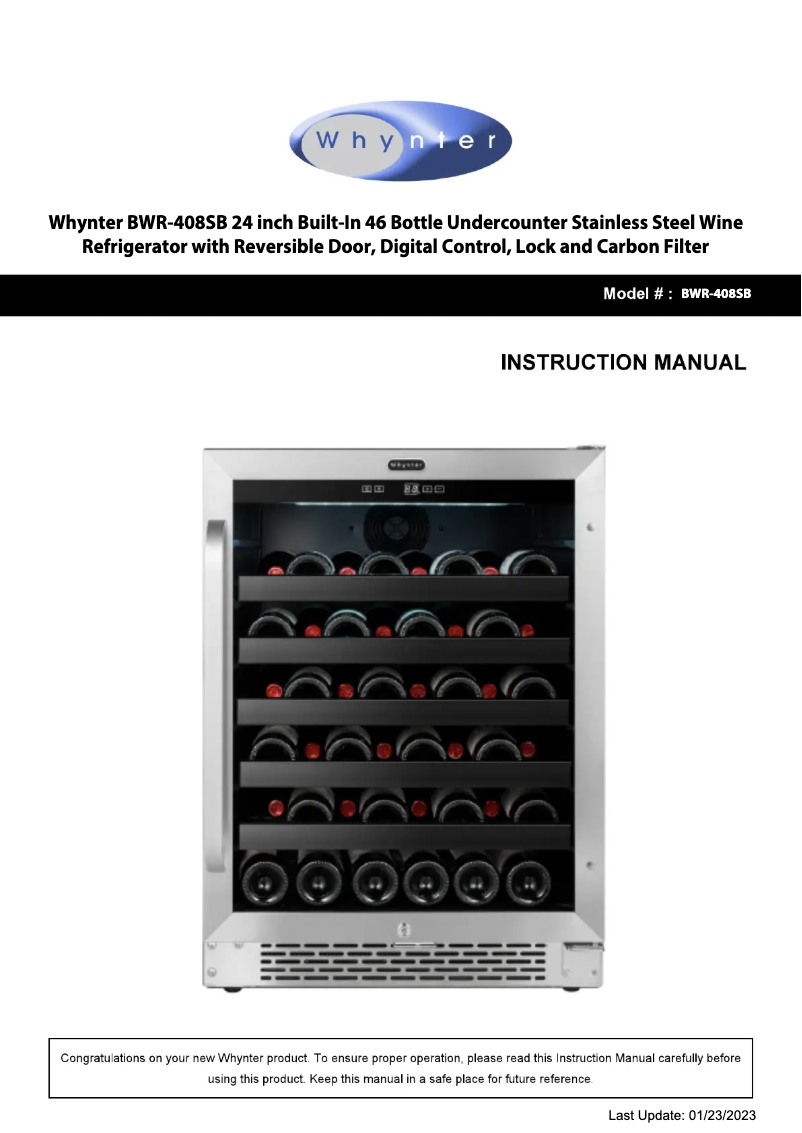 Page 1 de la notice Manuel utilisateur Whynter BWR-408SB