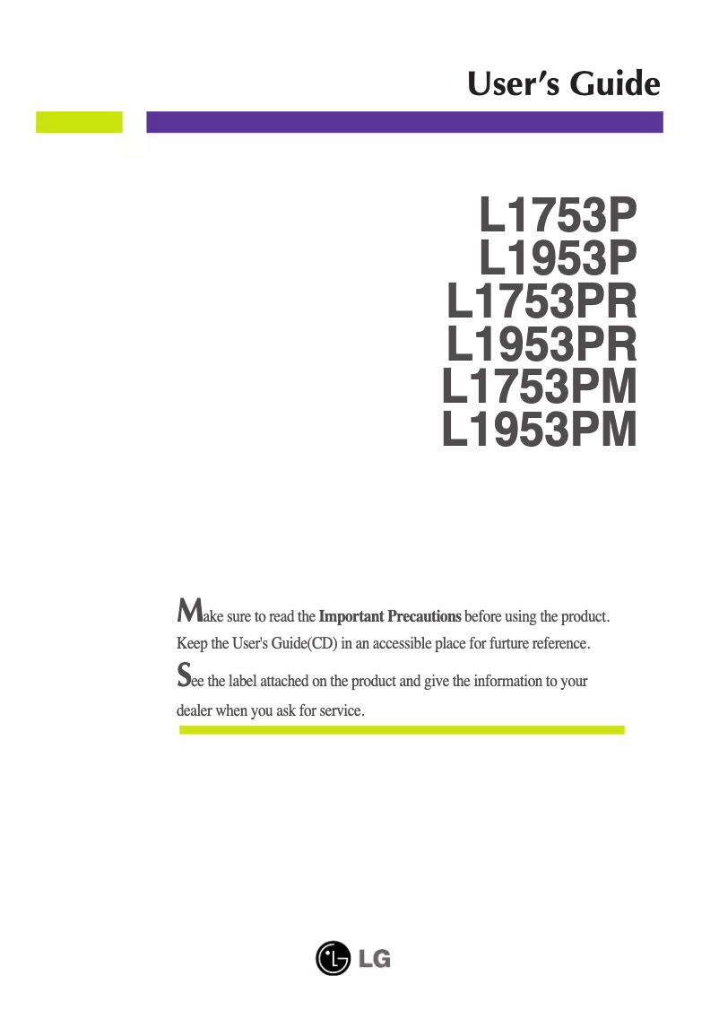 Page 1 de la notice Manuel utilisateur LG L1753PM-DF
