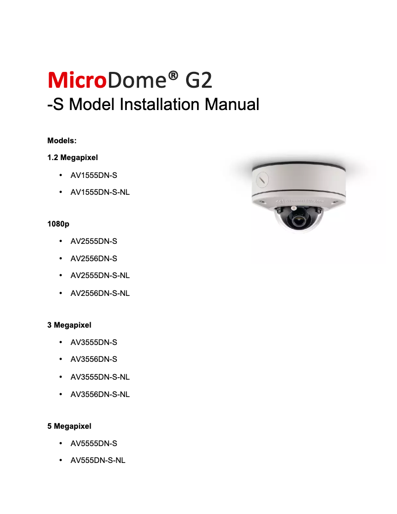 Page 1 de la notice Manuel utilisateur Arecont Vision AV3556DN-S-NL