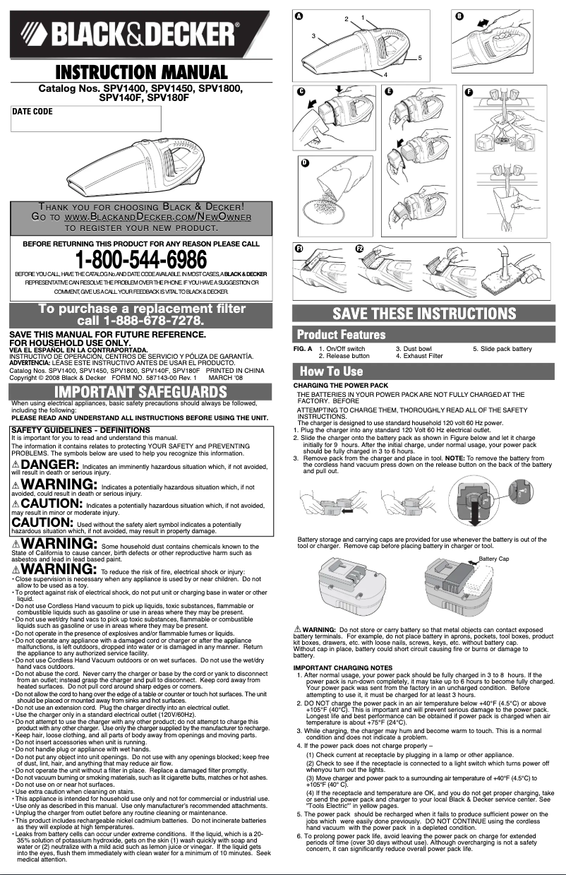 Page n°1 - Manuel utilisateur Black & Decker SPV1800