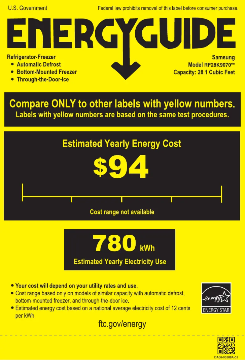 Page 1 de la notice Label énergétique Samsung RF28K9070