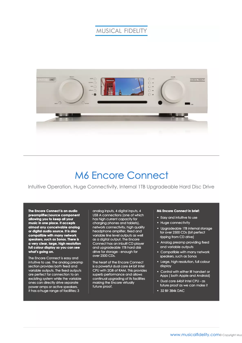 Page 1 de la notice Fiche technique Musical Fidelity M6 Encore Connect