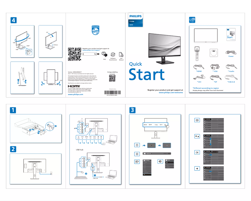 Page 1 de la notice Guide de démarrage rapide Philips 242S9JML