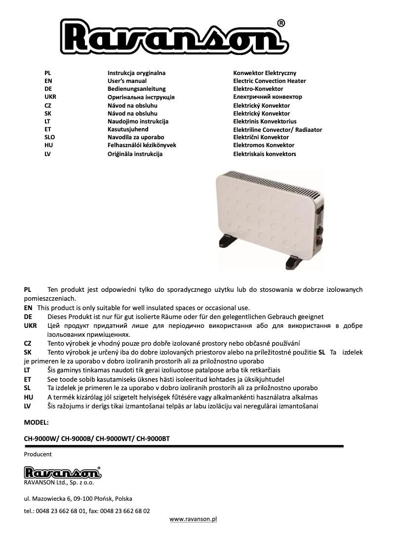 Page 1 de la notice Manuel utilisateur Ravanson CH-9000WT