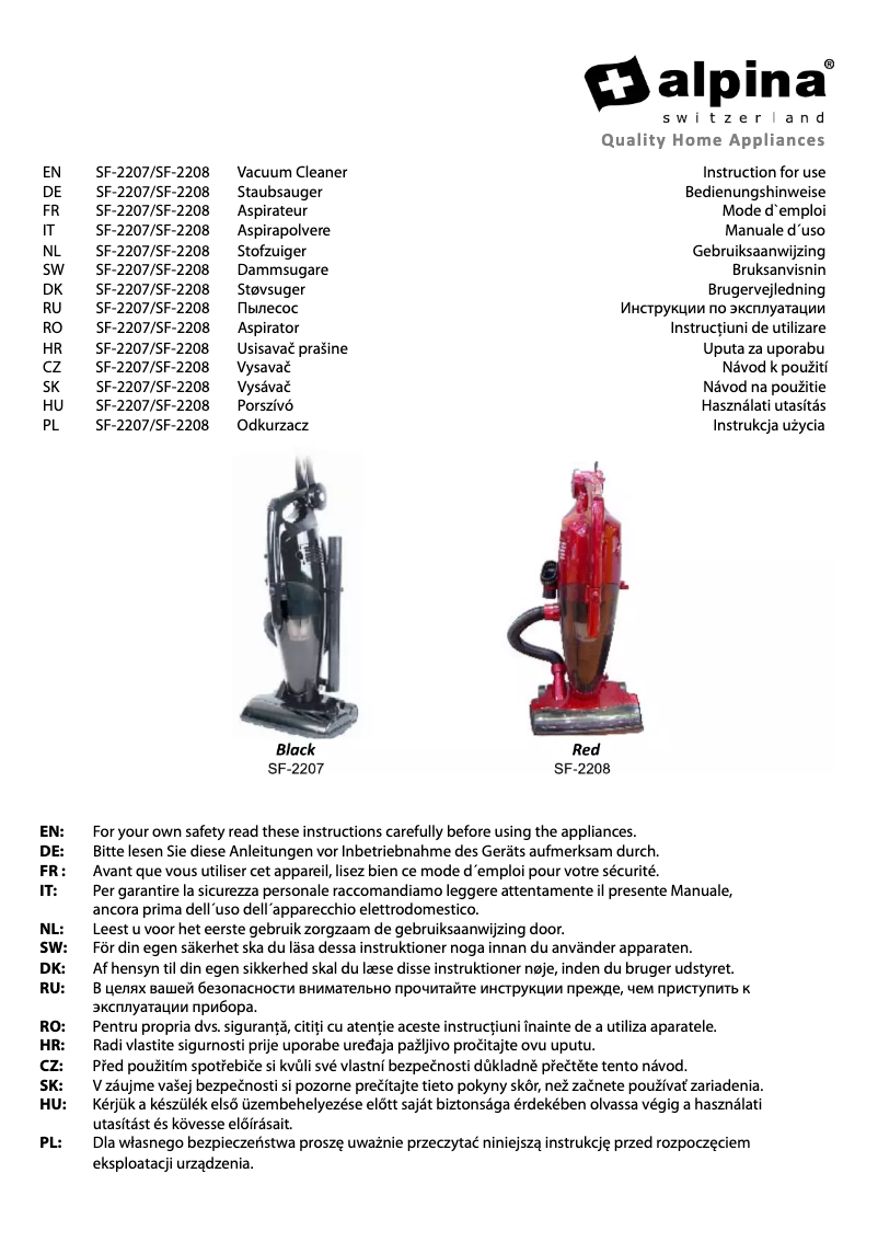 Page n°1 - Manuel utilisateur Alpina SF-2207