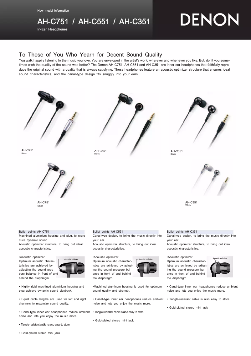 Page 1 de la notice Manuel utilisateur Denon AH-C751