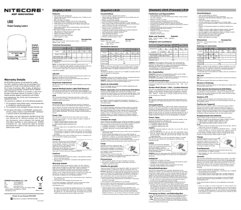 Page 1 de la notice Manuel utilisateur Nitecore LR10