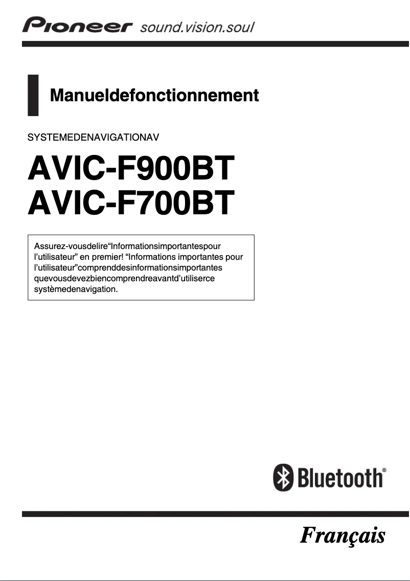 Page 1 de la notice Manuel utilisateur Pioneer AVIC-F700BT