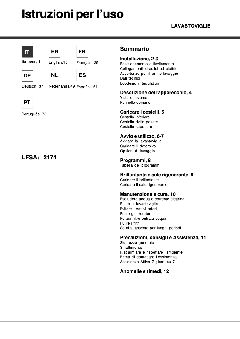 Image de la première page du manuel de l'appareil LFSA+ 2174 A IX