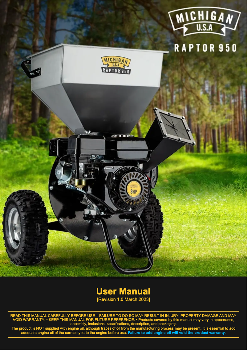 Page 1 de la notice Manuel utilisateur Michigan Raptor 950