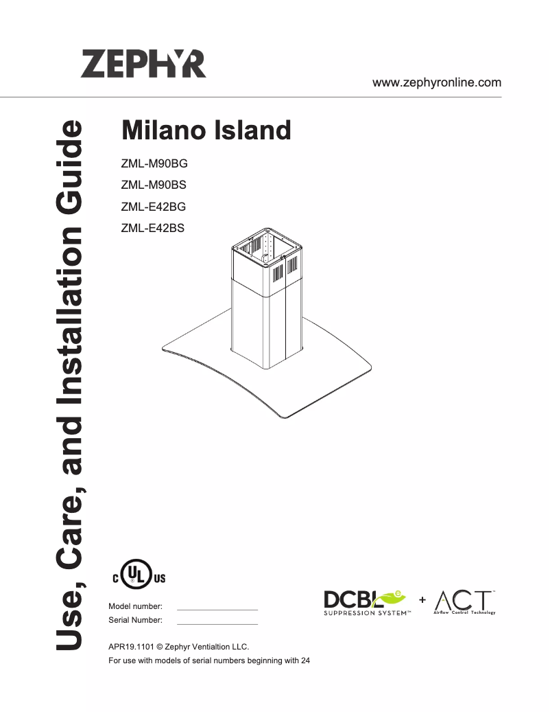 Image de la première page du manuel de l'appareil Milano Island ZML-M90BS