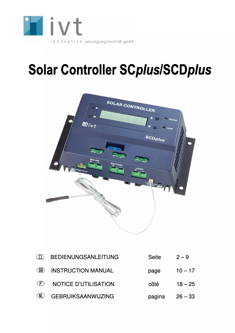 Page n°1 - Manuel utilisateur IVT SCDplus 15A
