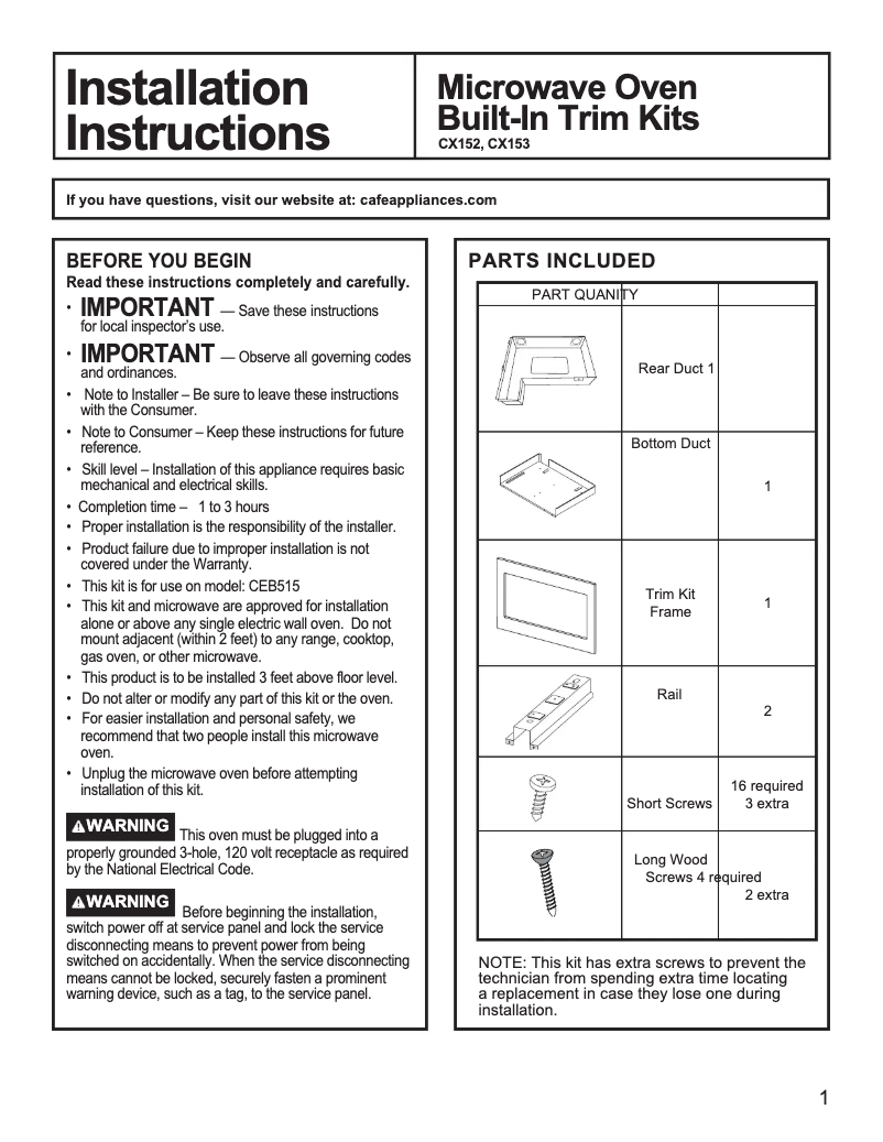 Page 1 de la notice Manuel utilisateur GE Café CX153P4MWM