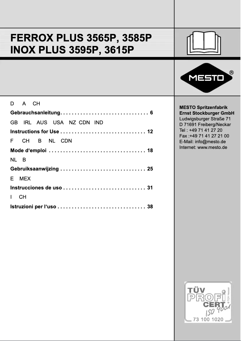 Page n°1 - Manuel utilisateur MESTO 3595P