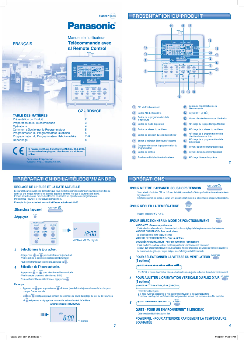 Page n°1 - Manuel utilisateur Panasonic CZ-RD52CP