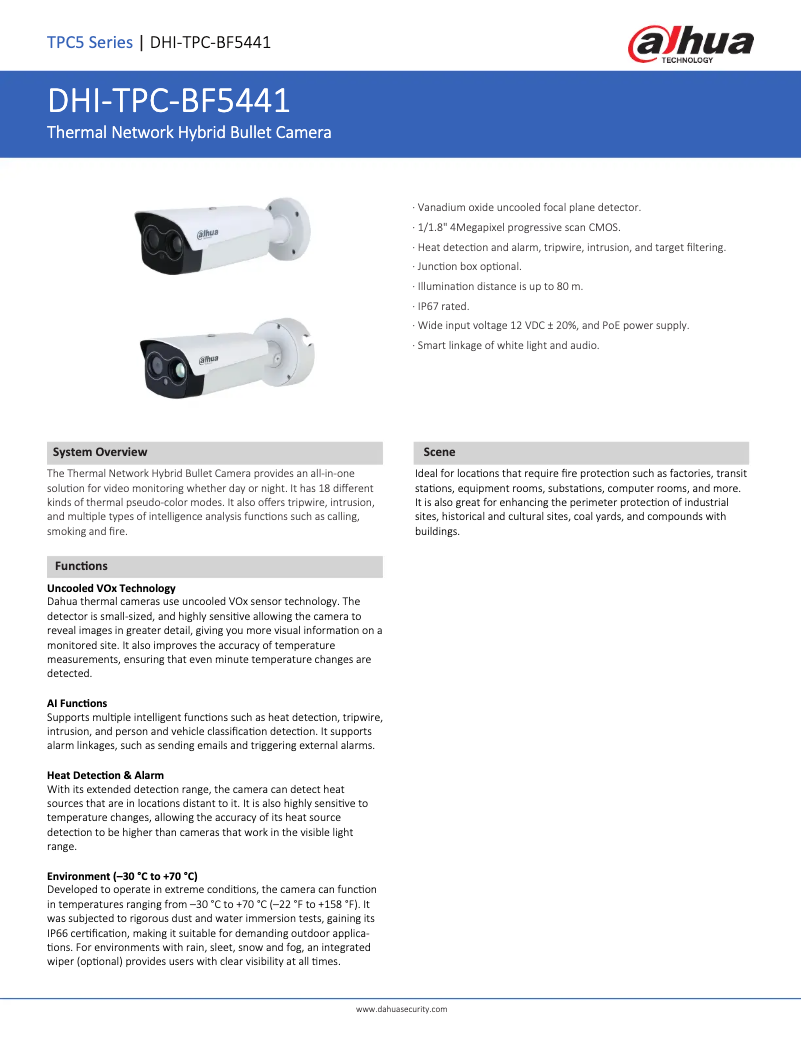 Page 1 de la notice Fiche technique Dahua Technology TPC-BF5441