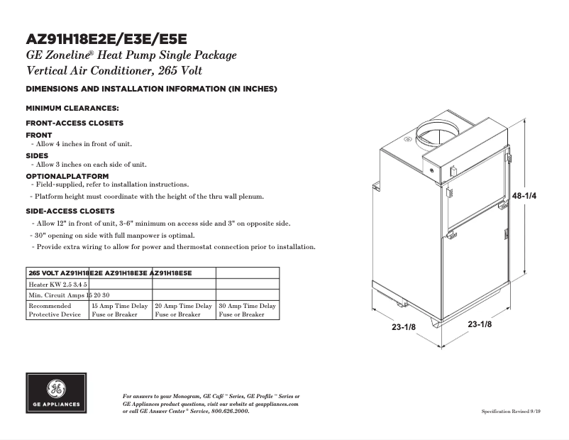 Page n°1 - Fiche technique GE AZ91H18E3E