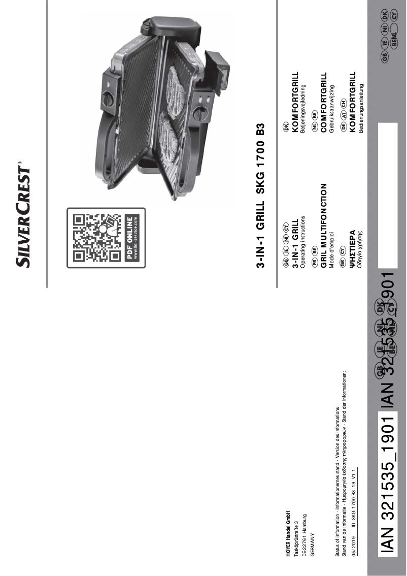 Page 1 de la notice Manuel utilisateur SilverCrest SKG 1700 B3