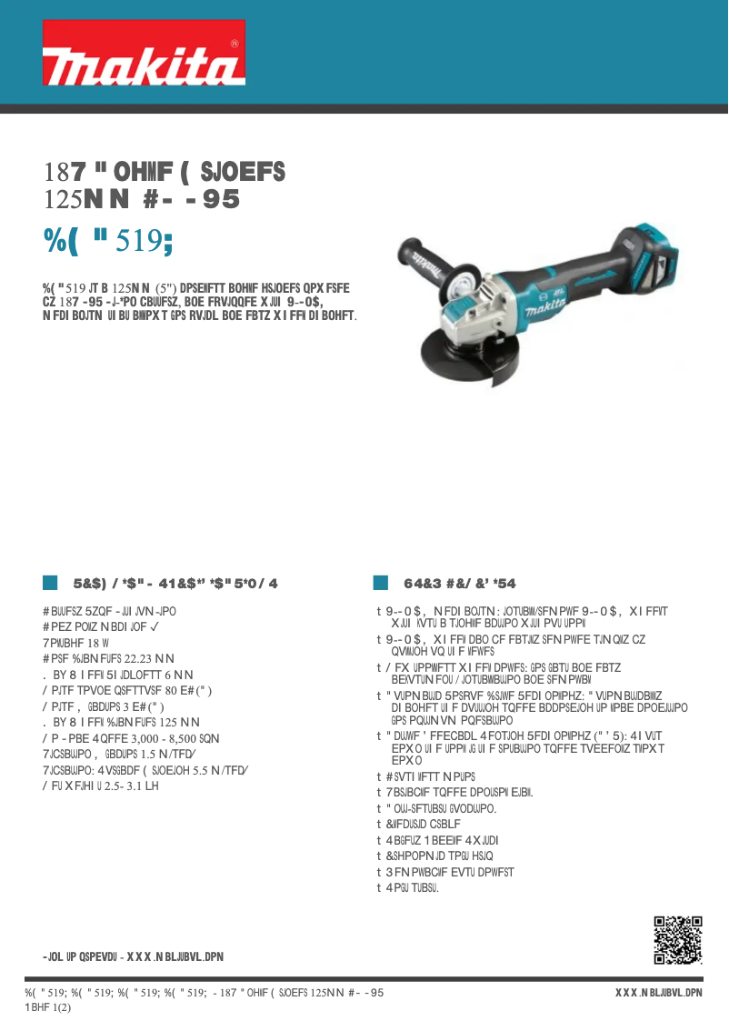Page 1 de la notice Fiche technique Makita DGA519Z