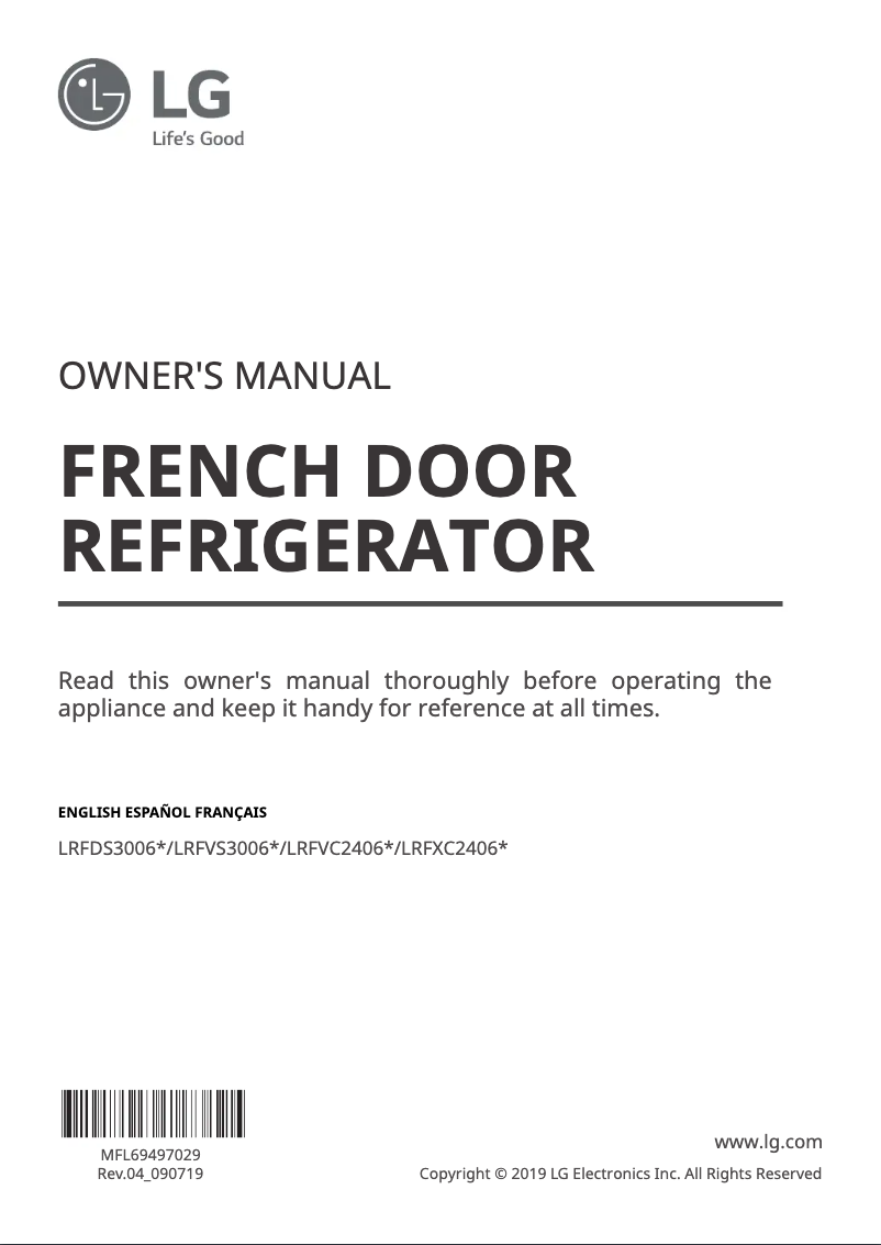 Page n°1 - Manuel utilisateur LG LRFDS3006D