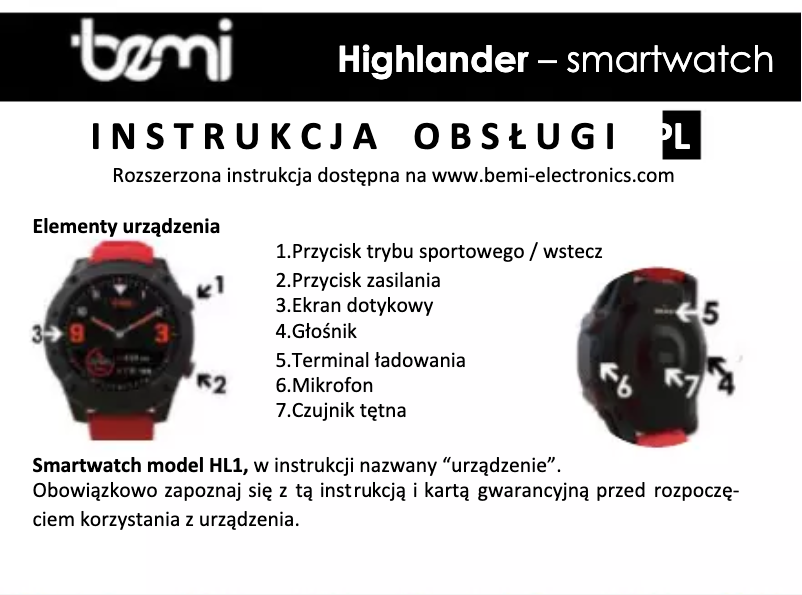 Page n°1 - Manuel utilisateur BEMI HL1