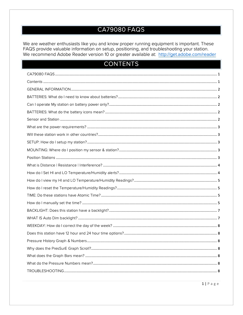 Image de la première page du manuel de l'appareil CA79080