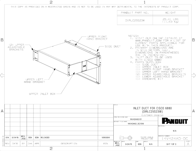 Página 1 del manual Dibujo técnico Panduit DIRLC25S23W