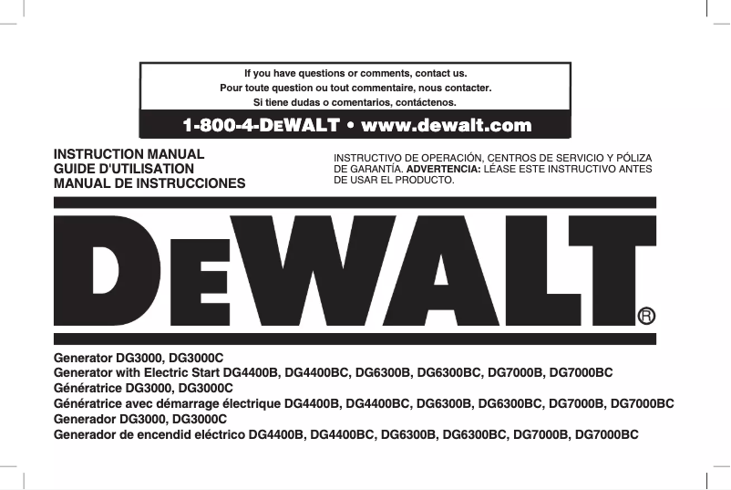 Page 1 de la notice Manuel utilisateur DeWalt DG7000BC