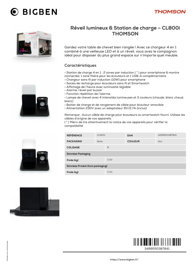 Page 1 de la notice Fiche technique Thomson CL800I