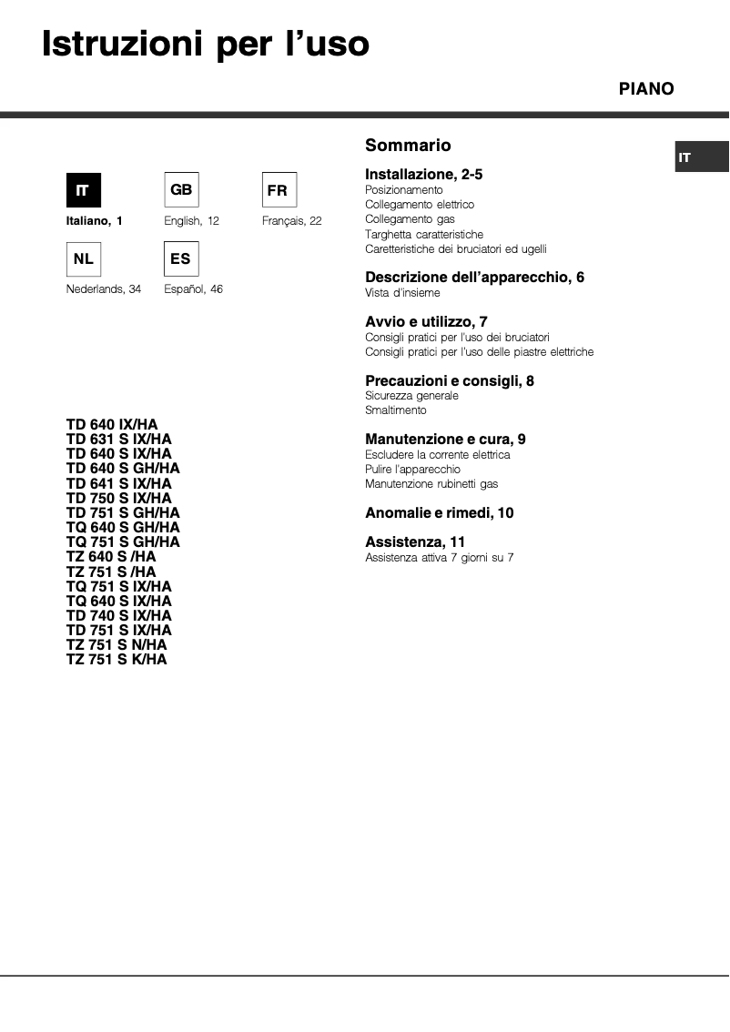 Page n°1 - Manuel utilisateur Hotpoint Ariston TQ 640 S (ICE) GH/HA
