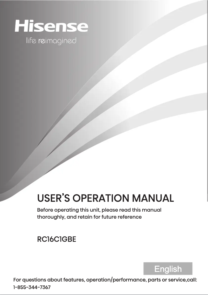 Page 1 de la notice Manuel utilisateur Hisense RC16C1GBE