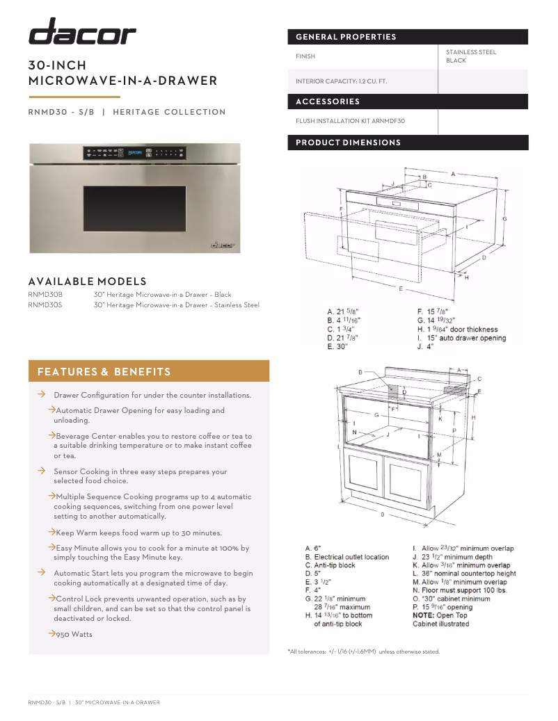 Page n°1 - Fiche technique Dacor RNMD24S