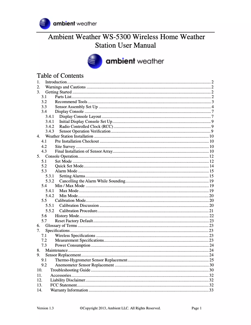Image de la première page du manuel de l'appareil WS-5300