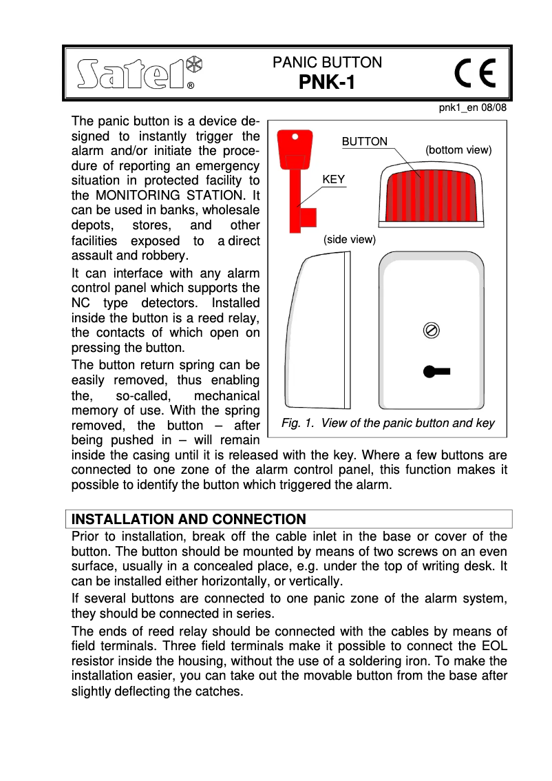 Page 1 de la notice Manuel utilisateur Satel PNK-1