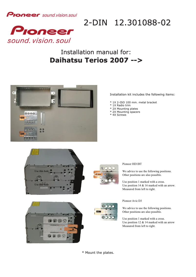 Page n°1 - Manuel utilisateur Pioneer 12.301088-02