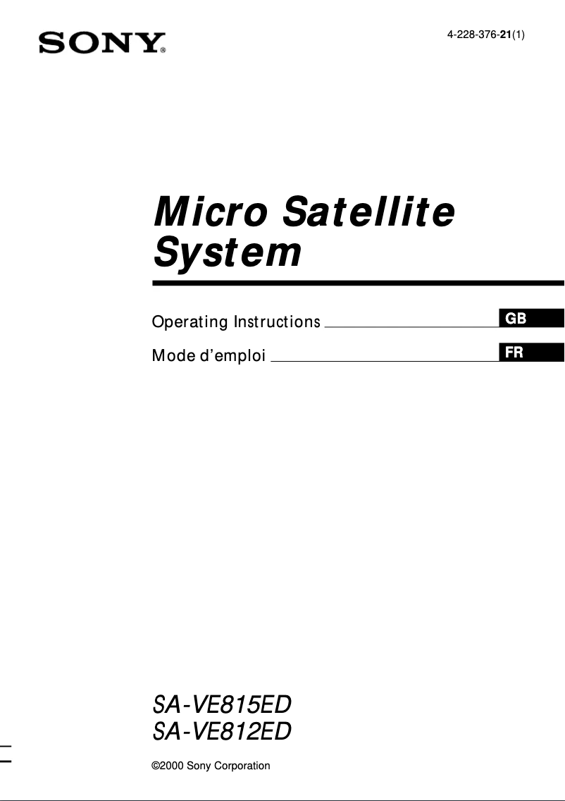 Page 1 de la notice Manuel utilisateur Sony SA-VE815ED