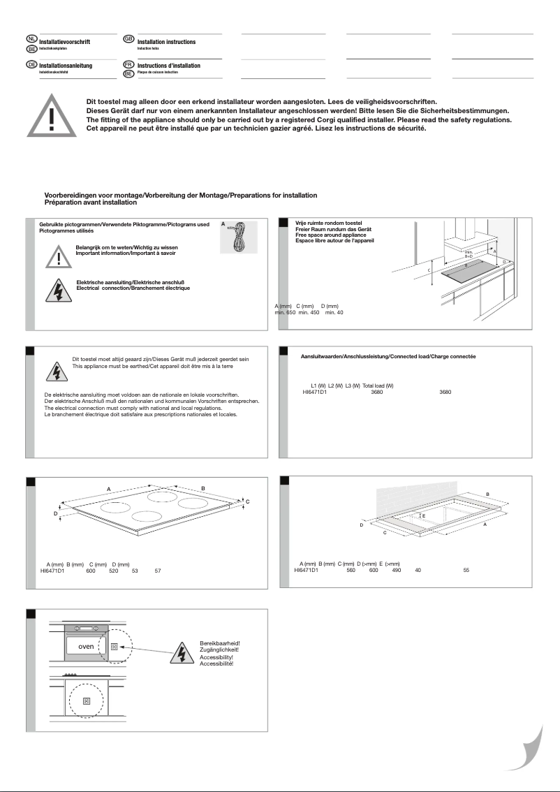 Page 1 de la notice Guide d'installation Atag HI06471D1