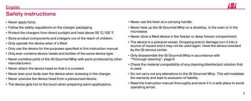 Page 1 de la notice Manuel utilisateur iSi Gourmet Whip
