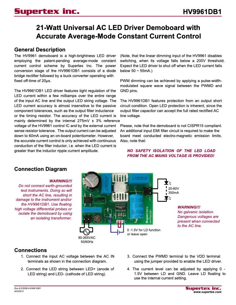 Page 1 de la notice Manuel utilisateur Microchip HV9961DB1