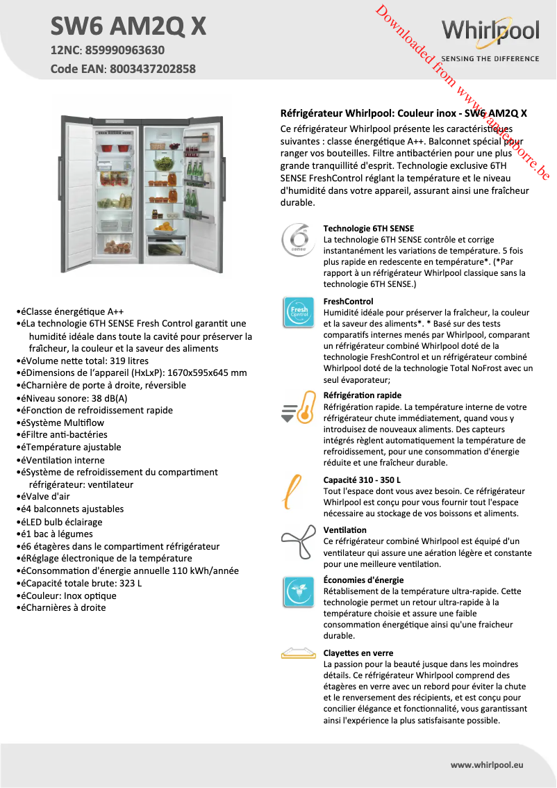 Page 1 de la notice Manuel utilisateur Whirlpool SW6 AM2Q X