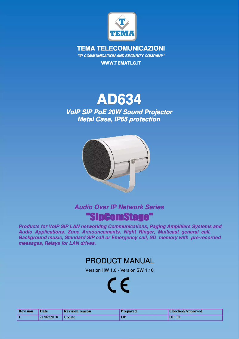 Page 1 de la notice Manuel utilisateur Tema AD634