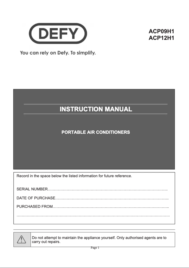 Page n°1 - Manuel utilisateur Defy ACP09H1
