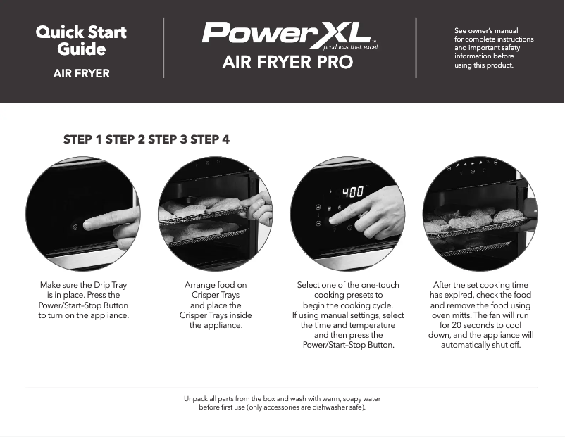 Page 1 de la notice Guide de démarrage rapide PowerXL Air Fryer Home Pro GLA-1003-NR