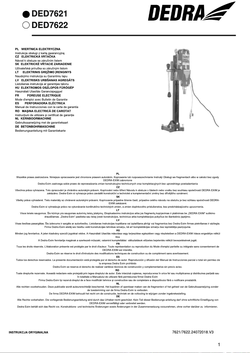 Page n°1 - Manuel utilisateur DEDRA DED7621